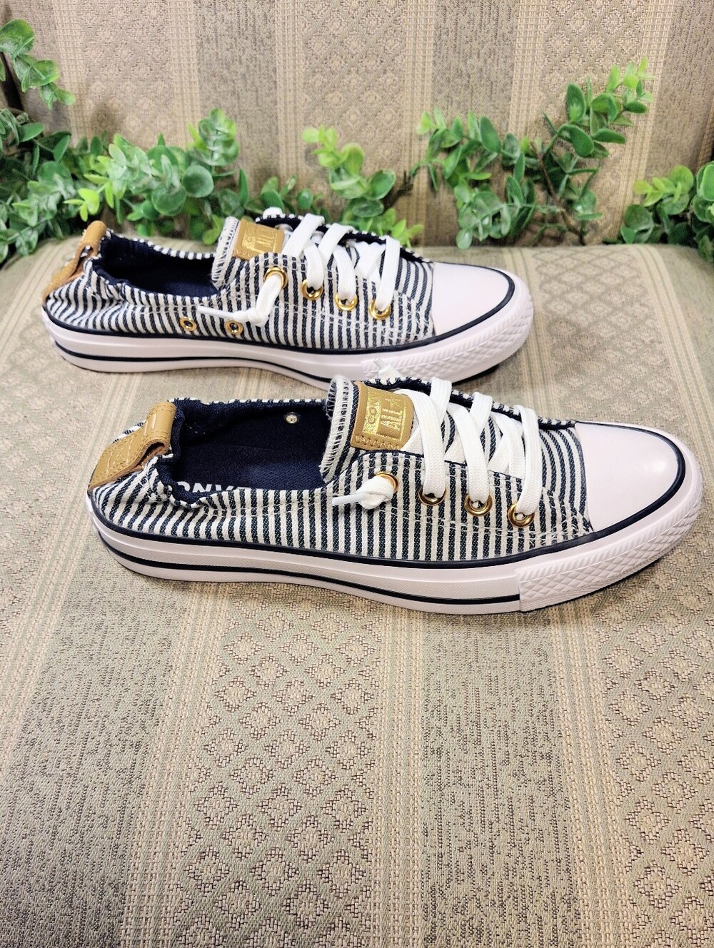 NWOT Converse Gold Shoreline Herringbone Slip On Sneakers - Picture 4 of 15